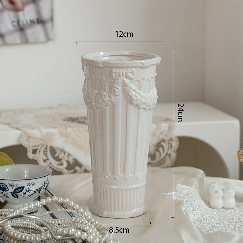French Embossed Ceramic Flower Vase