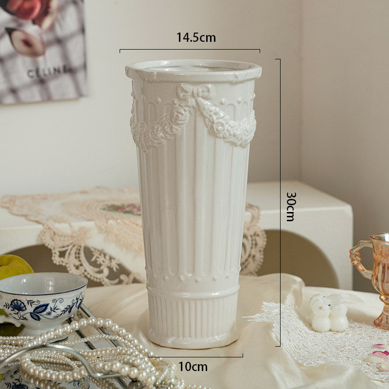 French Embossed Ceramic Flower Vase