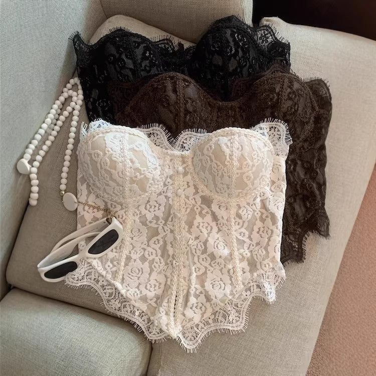 French Fishbone Lace Camisole with Chest Pads