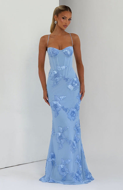 French Floral Strapless Dress