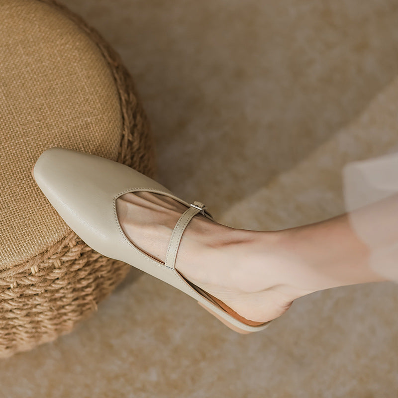 French Genuine Leather Flat Sandals