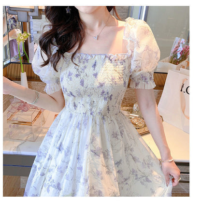 French Ink Painting Waist Slimming Chiffon Dress