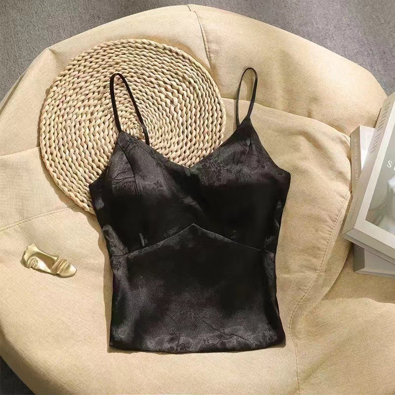 French jacquard satin halter top for women