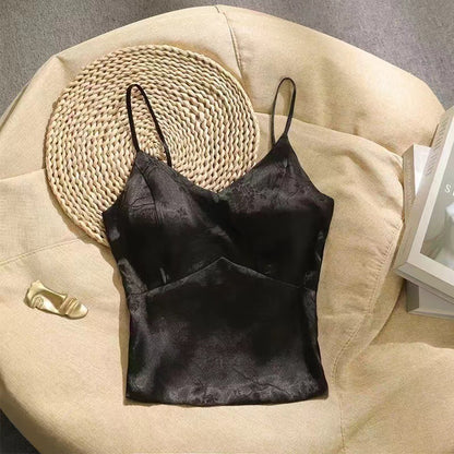 French jacquard satin halter top for women