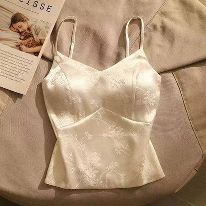 French jacquard satin halter top for women