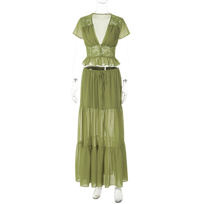 French Lace Chiffon Tie Dress