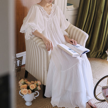 French Lace Cotton Nightdress Long Loose Sleepwear