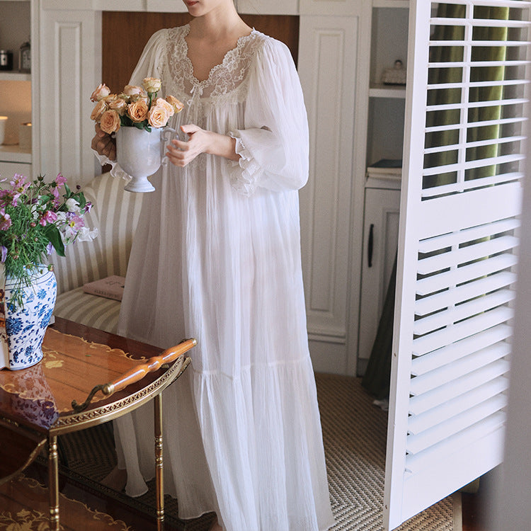 French Lace Cotton Nightdress Long Loose Sleepwear