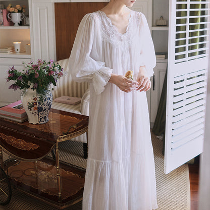 French Lace Cotton Nightdress Long Loose Sleepwear