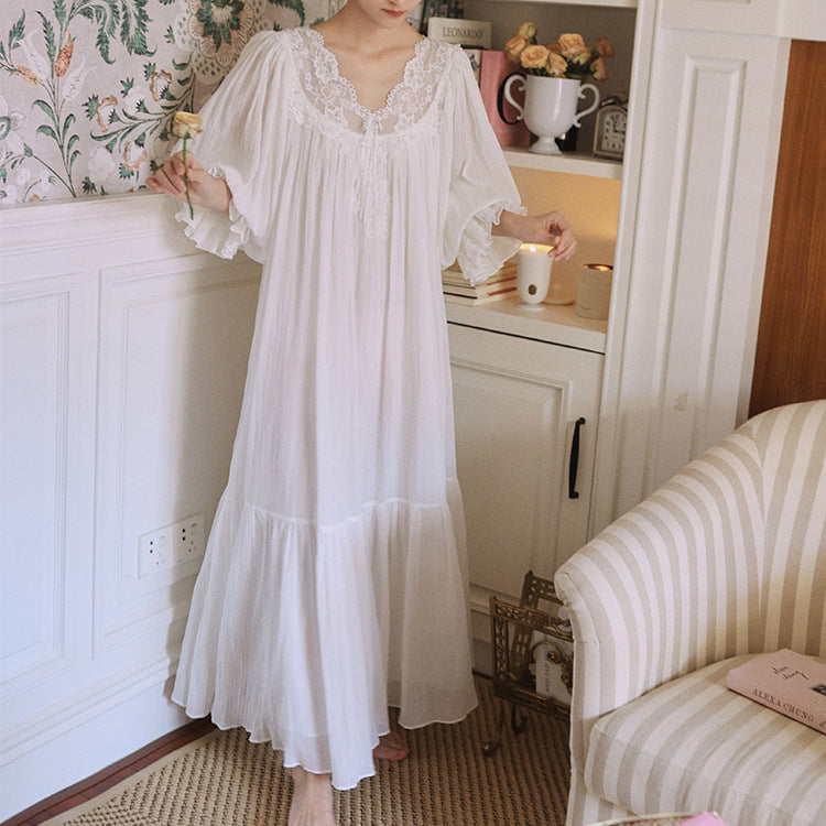 French Lace Cotton Nightdress Long Loose Sleepwear