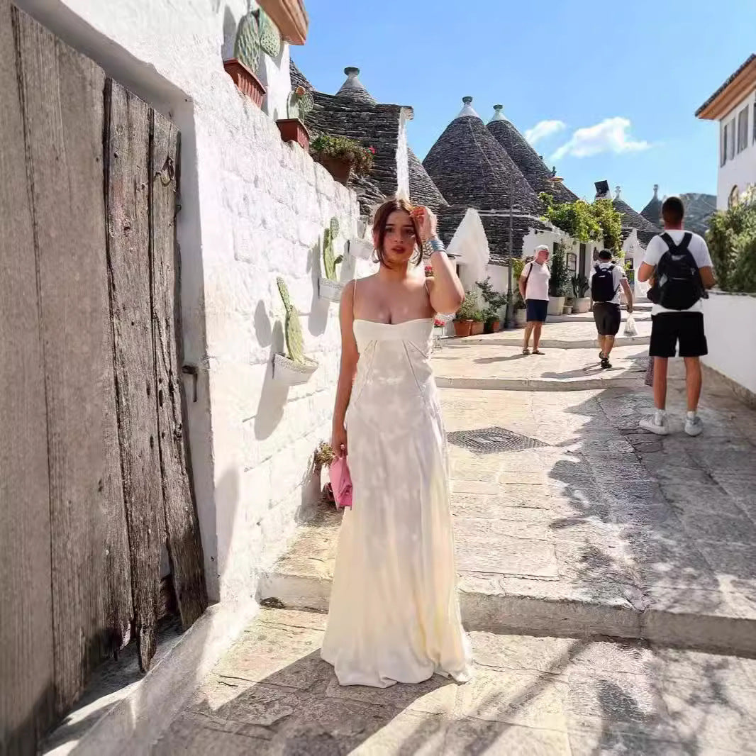 French Lace Sling Dress Women's Elegant Long Skirt