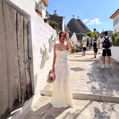 French Lace Sling Dress Women's Elegant Long Skirt