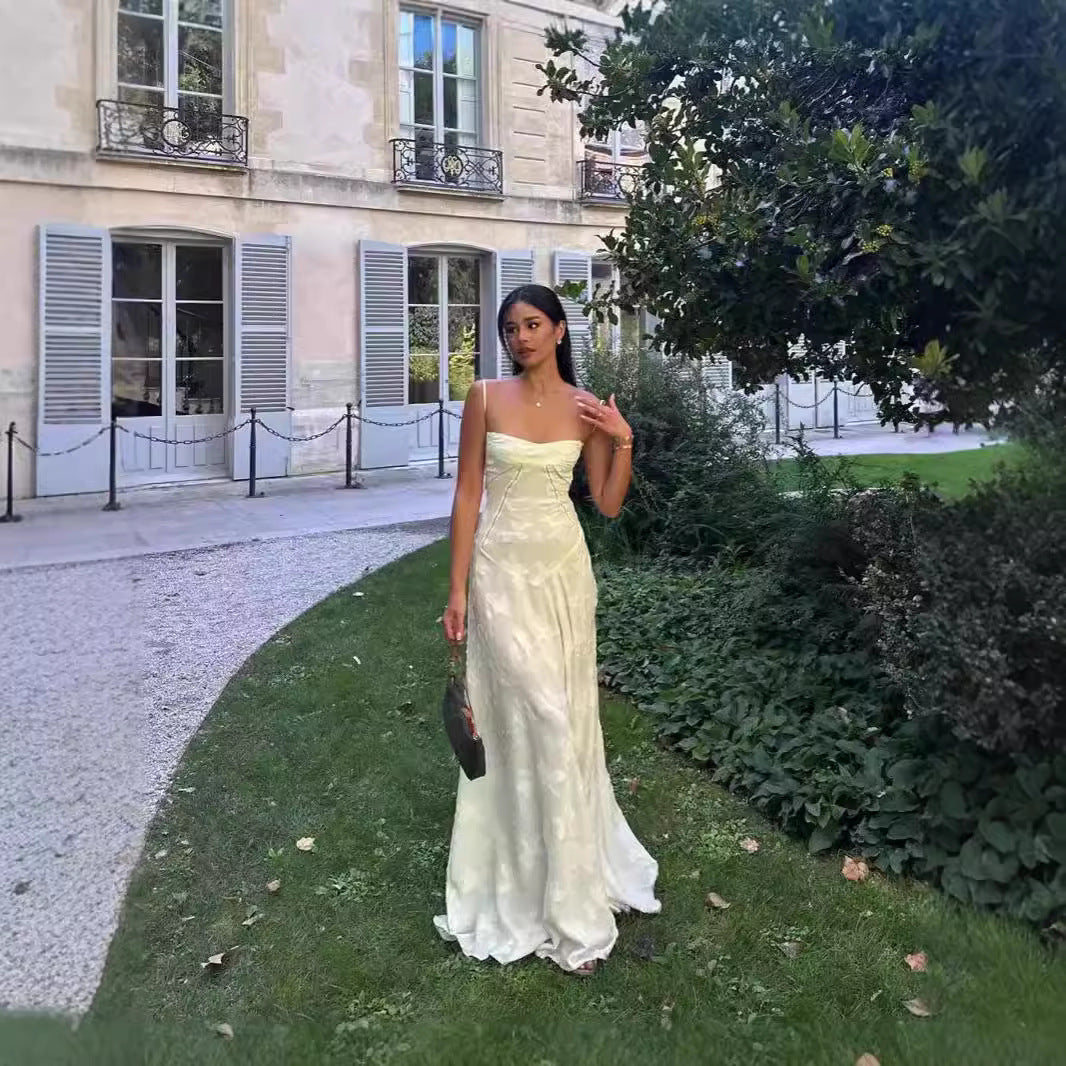 French Lace Sling Dress Women's Elegant Long Skirt