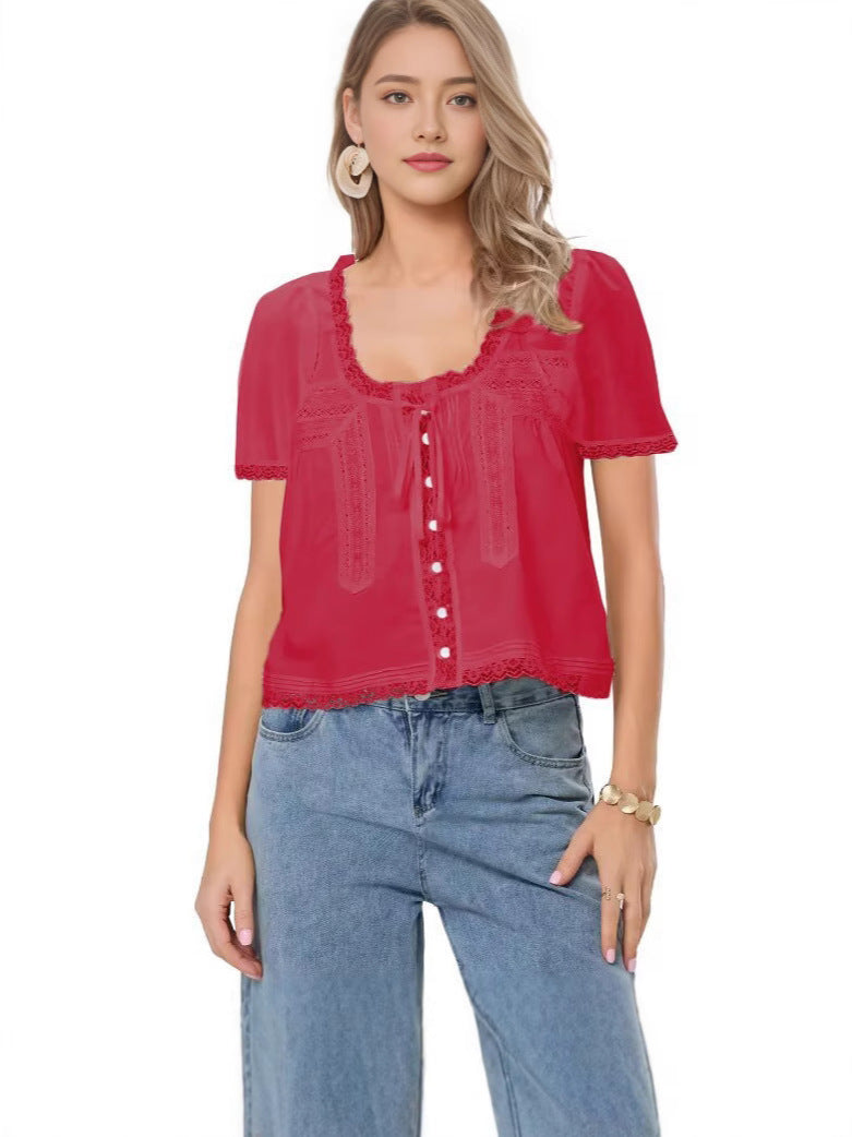 French Lace-Up Thin Shirt