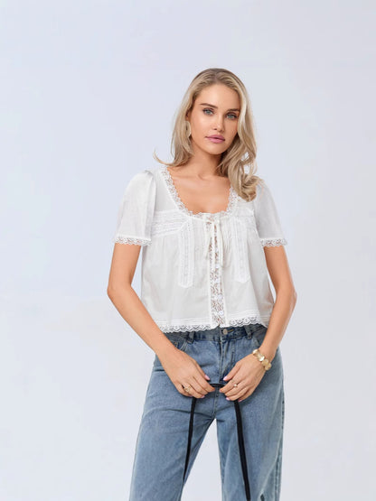 French Lace-Up Thin Shirt