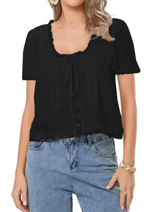 French Lace-Up Thin Shirt