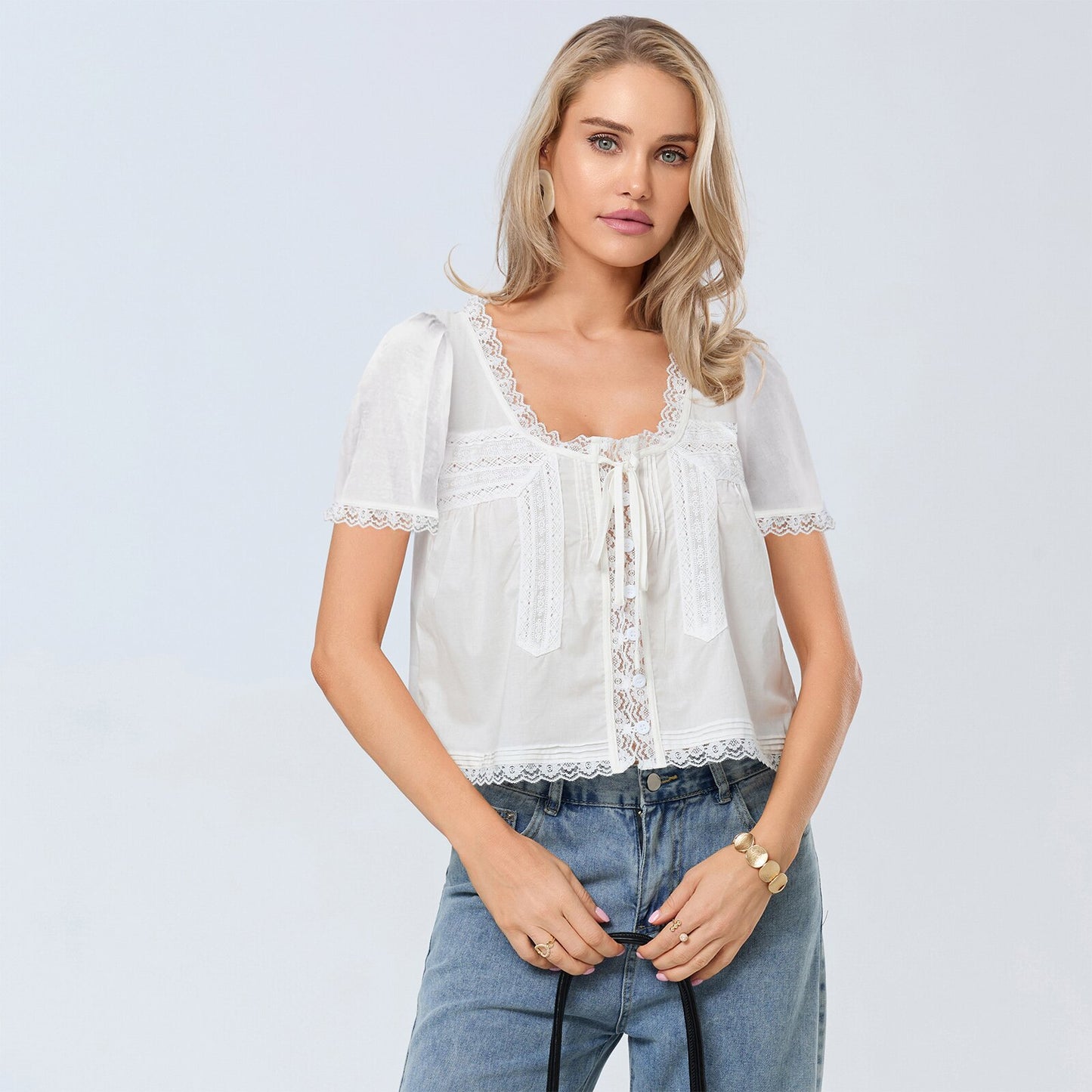 French Lace-Up Thin Shirt