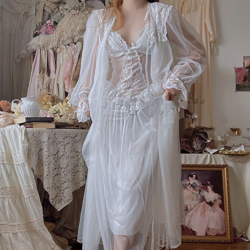 French Mesh Nightdress with Robe