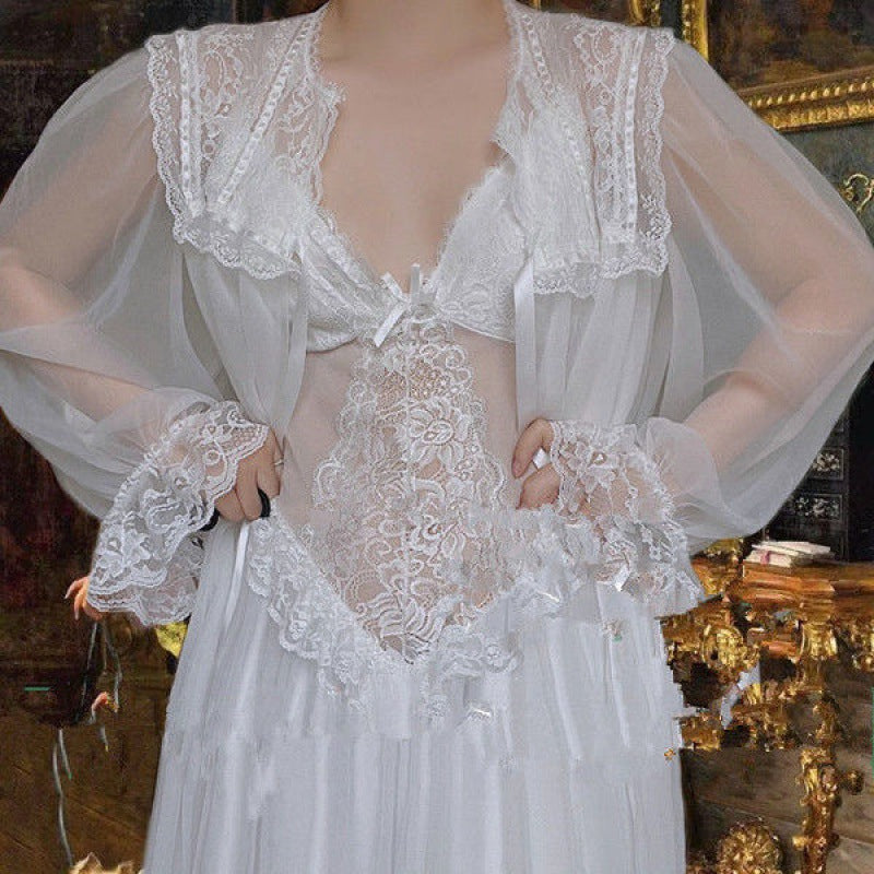 French Mesh Nightdress with Robe