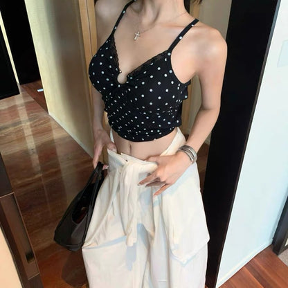 French polka dot halter top for women