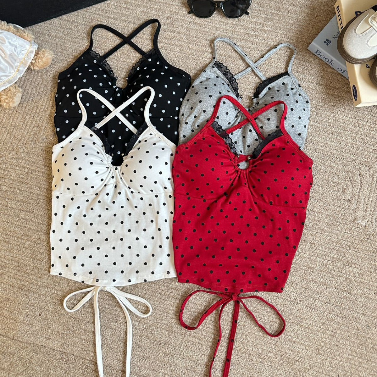 French polka dot halter top for women
