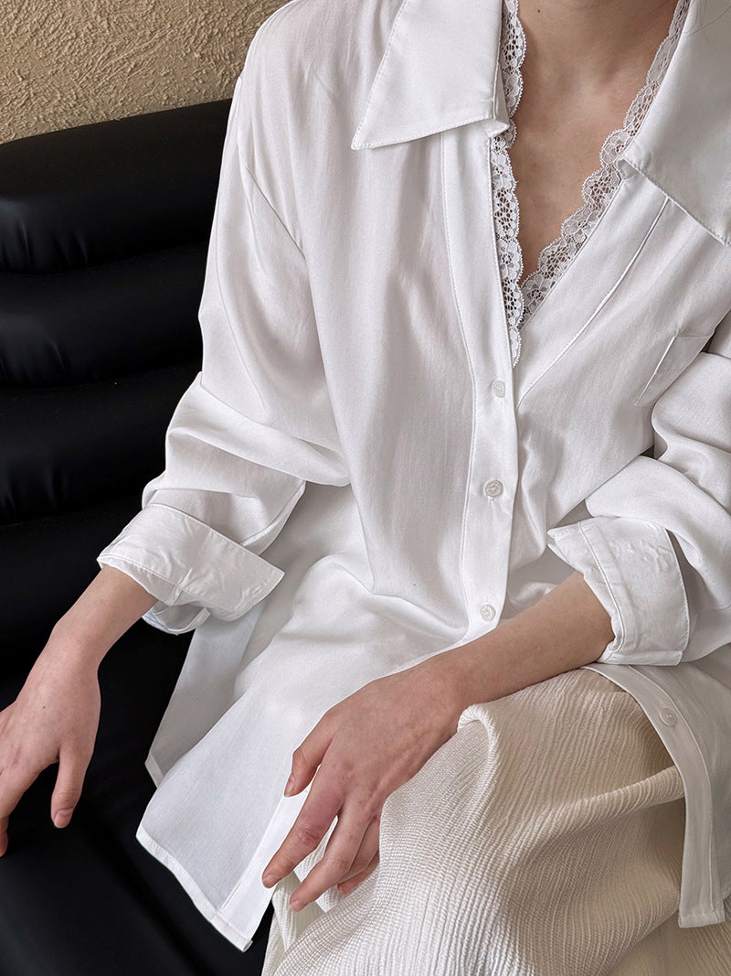 French Polo Collar Lace Shirt