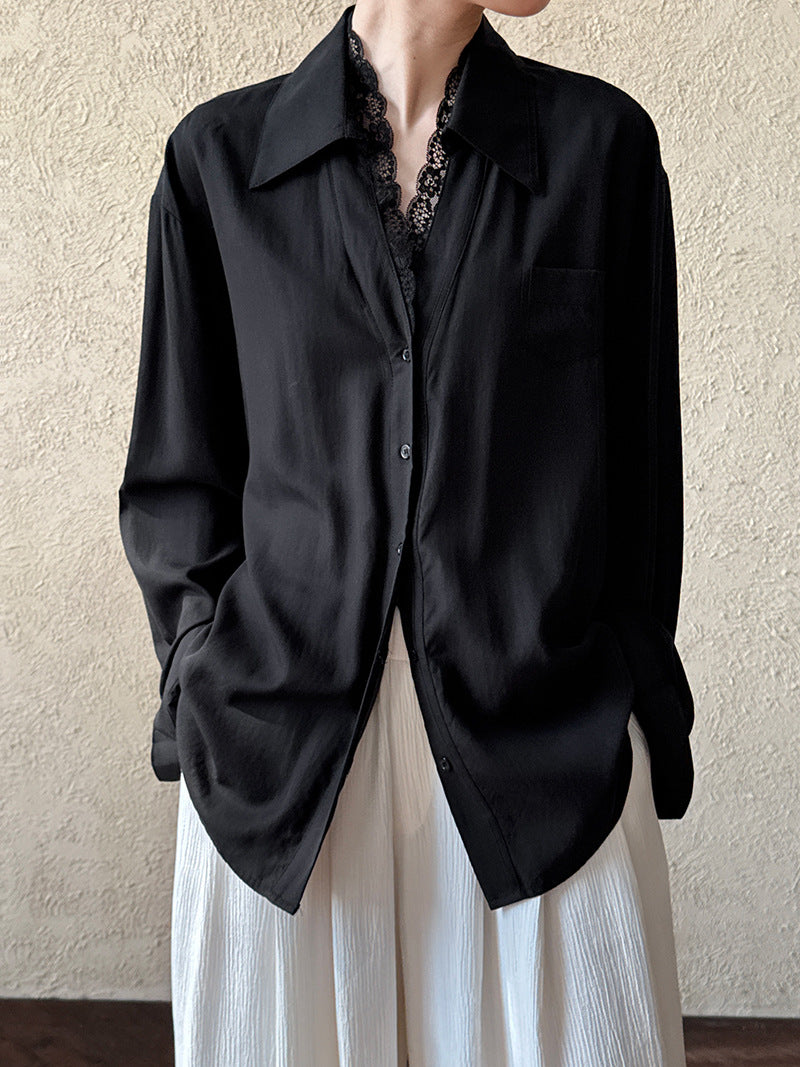 French Polo Collar Lace Shirt