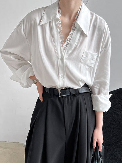 French Polo Collar Lace Shirt