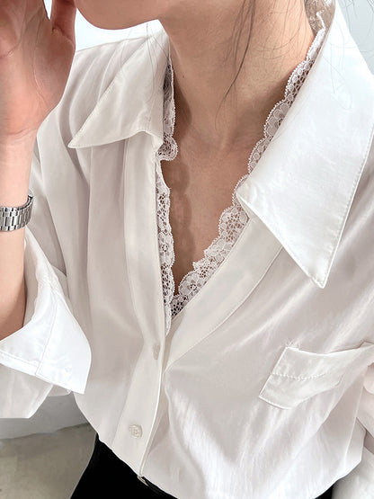 French Polo Collar Lace Shirt