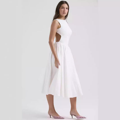 French Retro Backless Sleeveless Dress