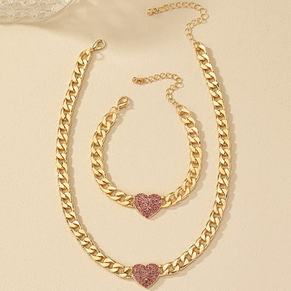 French Retro Fashion Commuter Diamond Love Bracelet Necklace suit