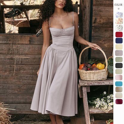 French Retro Floral Print Long Dress