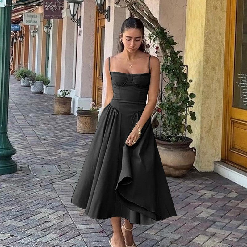 French Retro Floral Print Long Dress