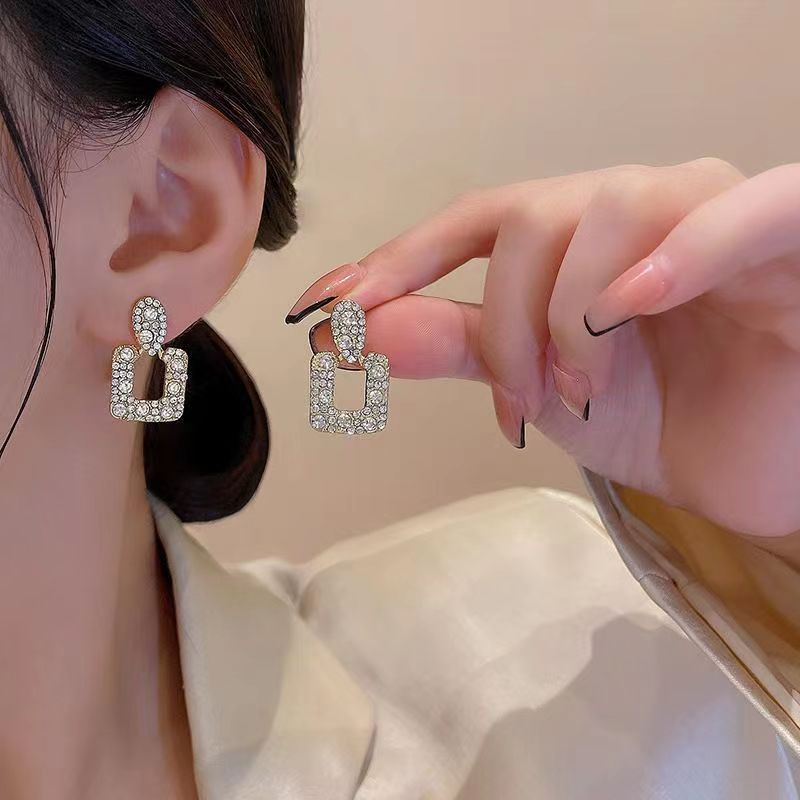 French retro geometric square exquisite earrings