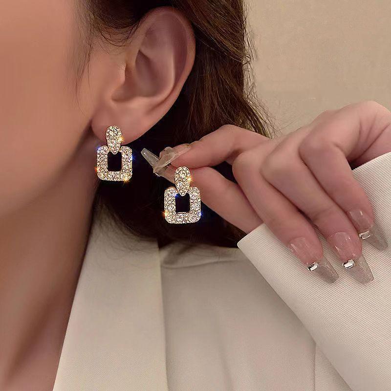 French retro geometric square exquisite earrings