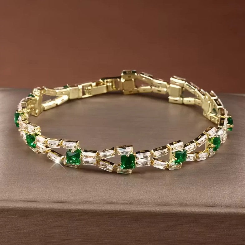 French Retro Green-and-White Paved Bracelet