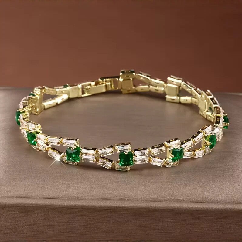 French Retro Green-and-White Paved Bracelet