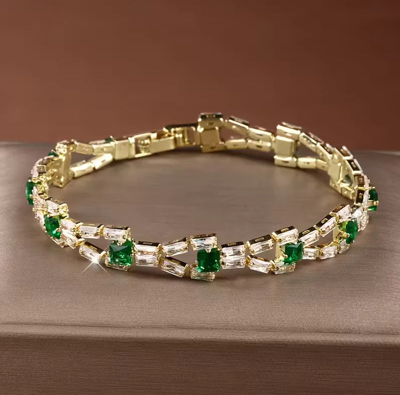 French Retro Green-and-White Paved Bracelet
