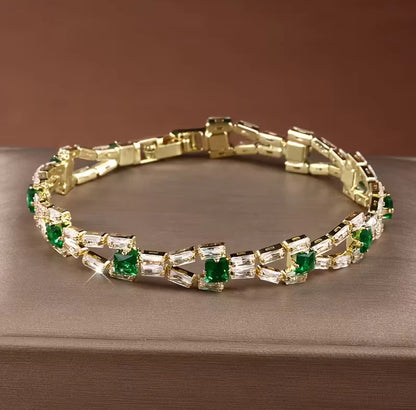 French Retro Green-and-White Paved Bracelet
