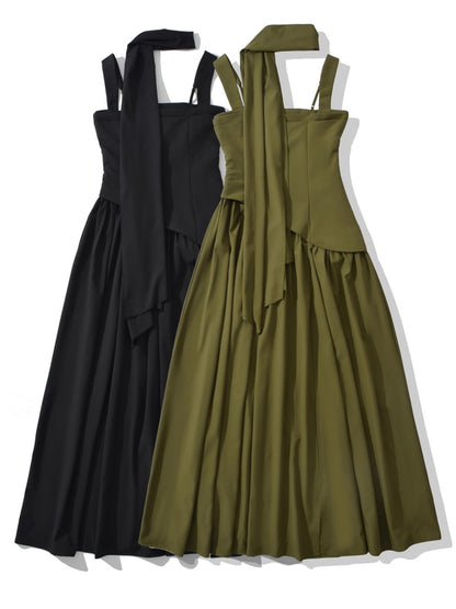 French Retro Lace-up Suspender Dress