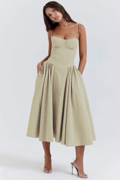 French Retro Long Sleeveless Dress