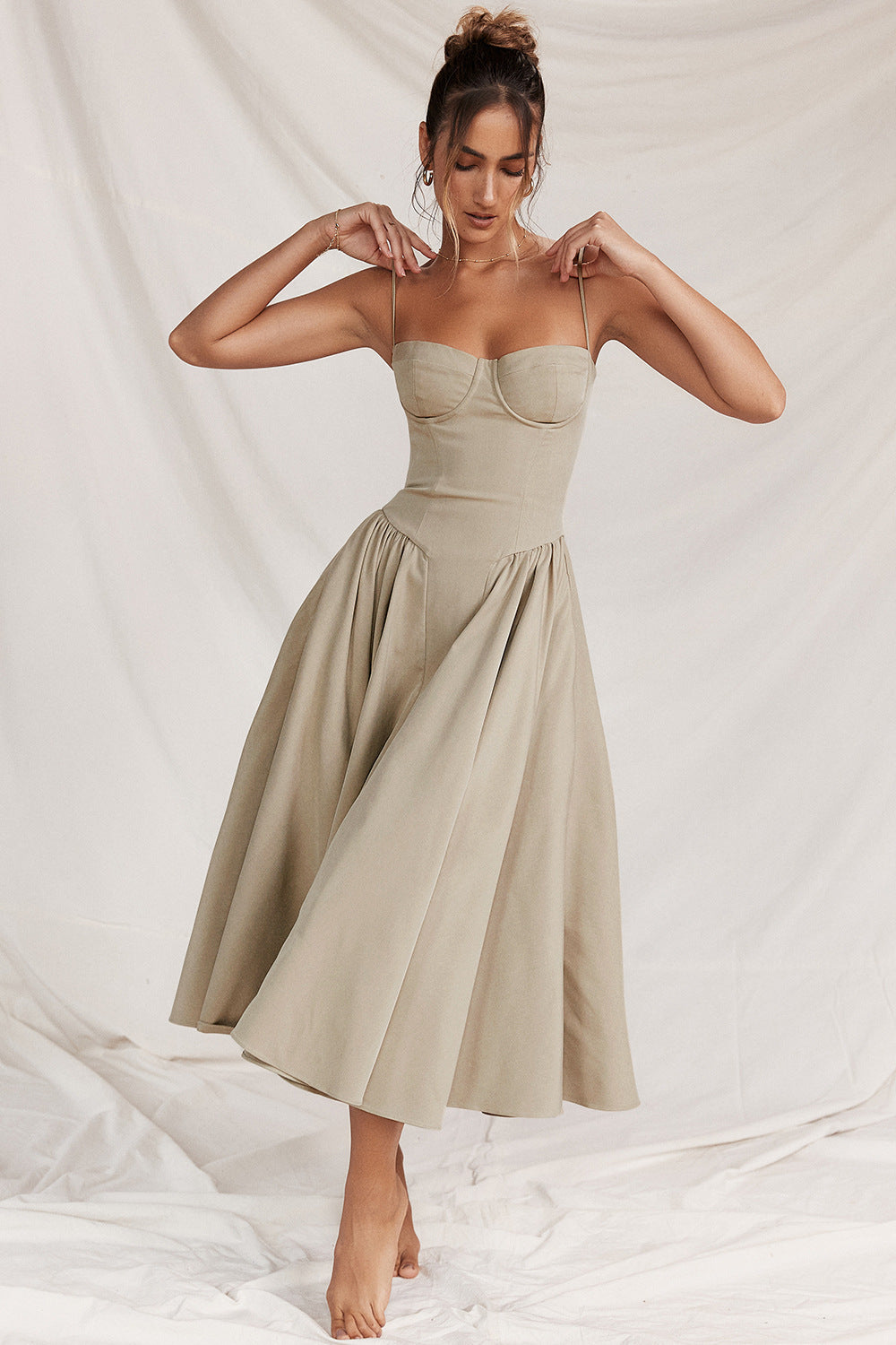 French Retro Long Sleeveless Dress
