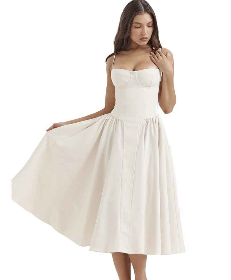 French Retro Long Sleeveless Dress