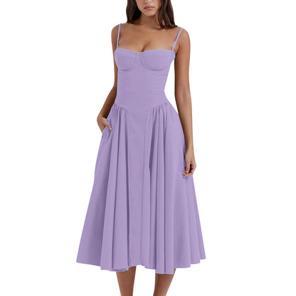 French Retro Long Sleeveless Dress