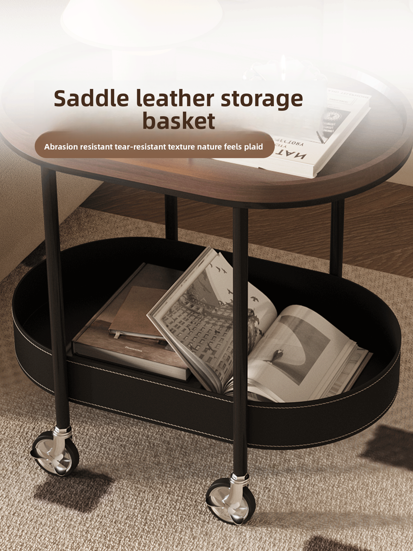 French Retro Movable Side Table with Storage