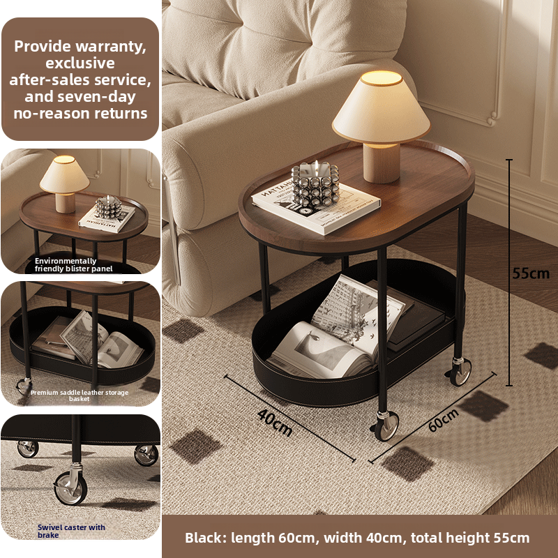 French Retro Movable Side Table with Storage