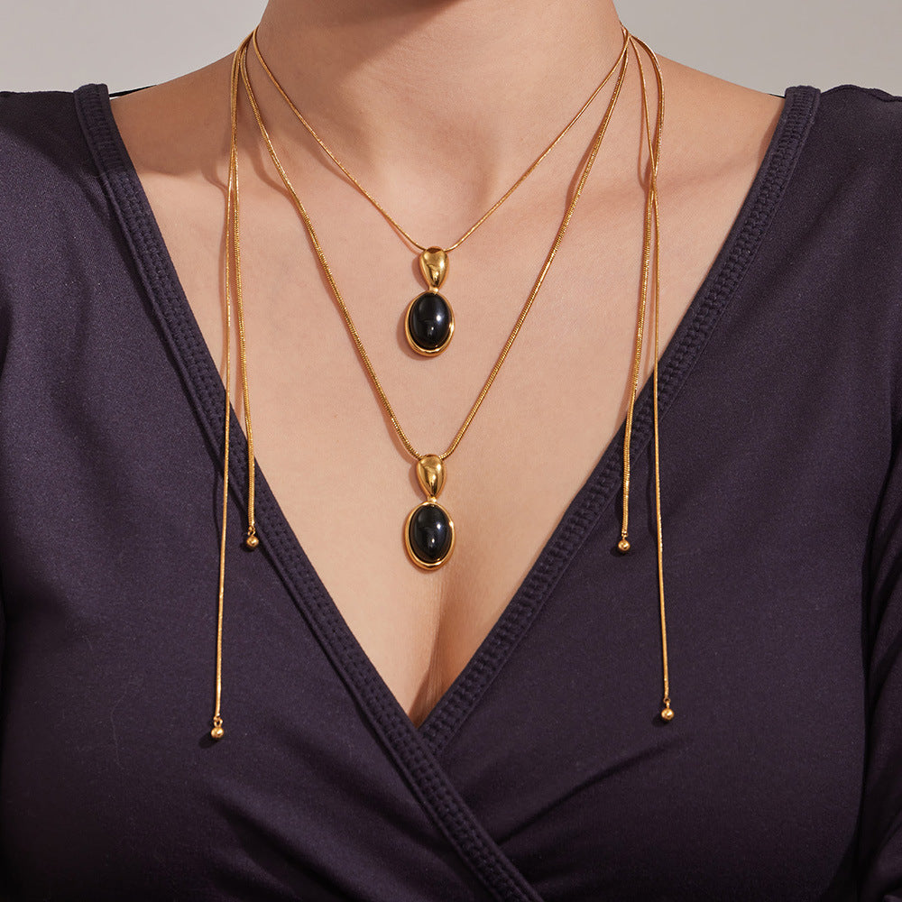 French Retro Oval Tiger Eye Stone Necklace