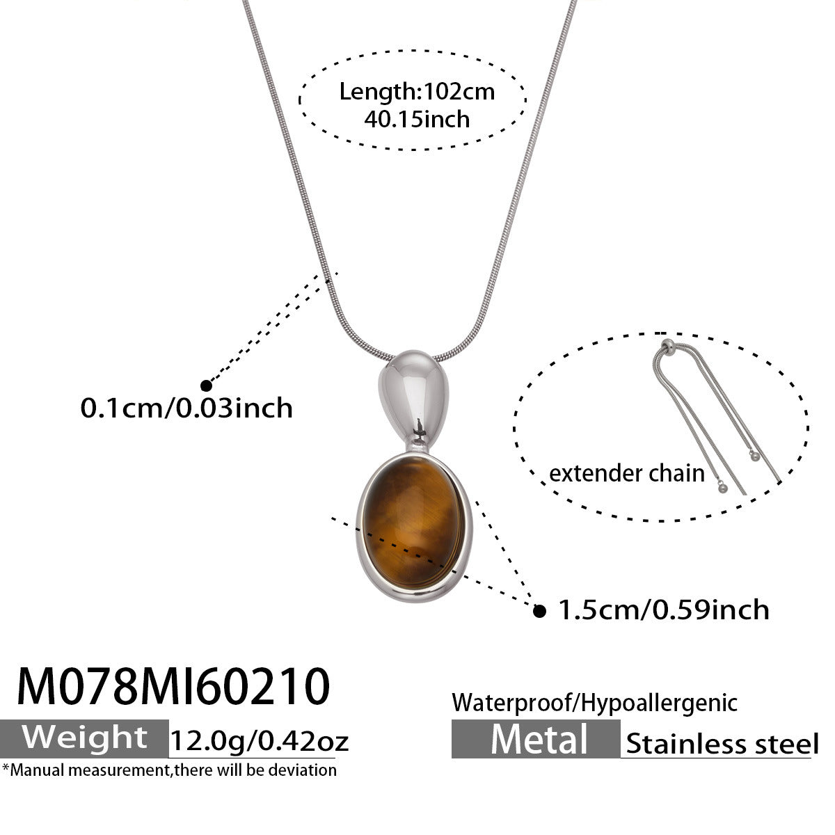 French Retro Oval Tiger Eye Stone Necklace