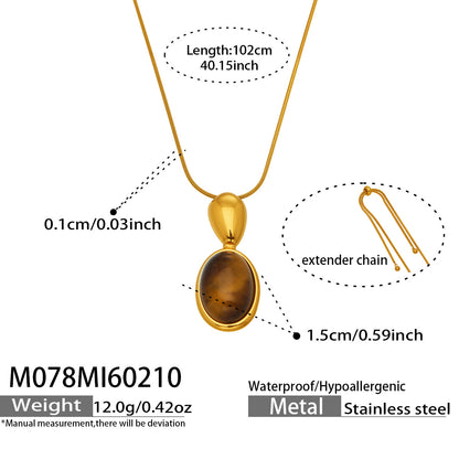 French Retro Oval Tiger Eye Stone Necklace