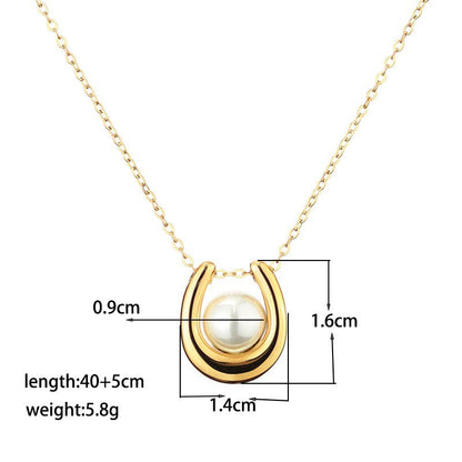 French Retro Pearl Titanium Steel Necklace